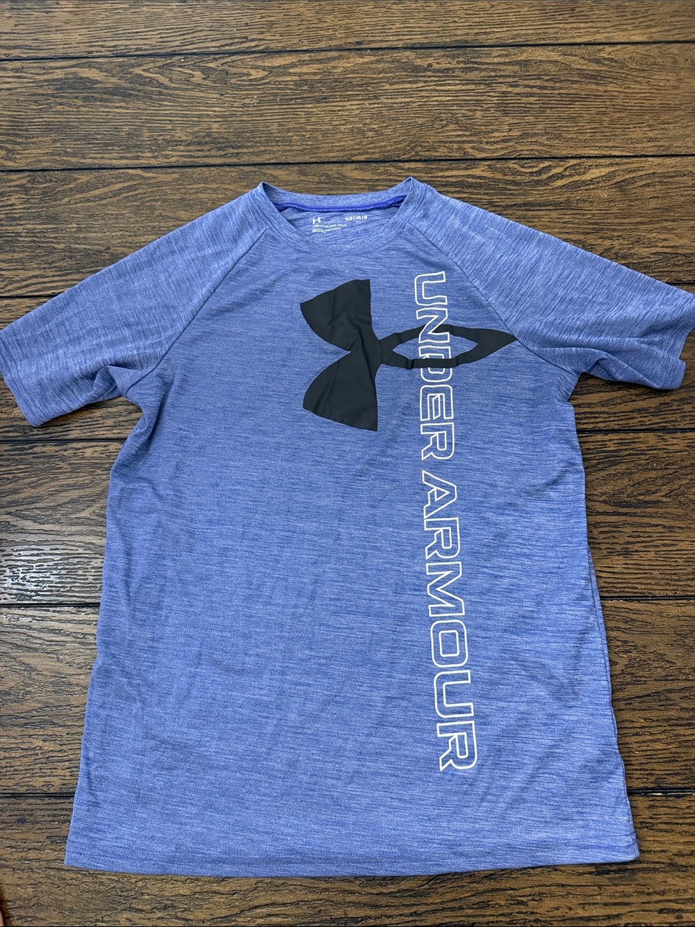Under Armour Heathered Blue Short Sleeve Logo Tee with Black Emblem